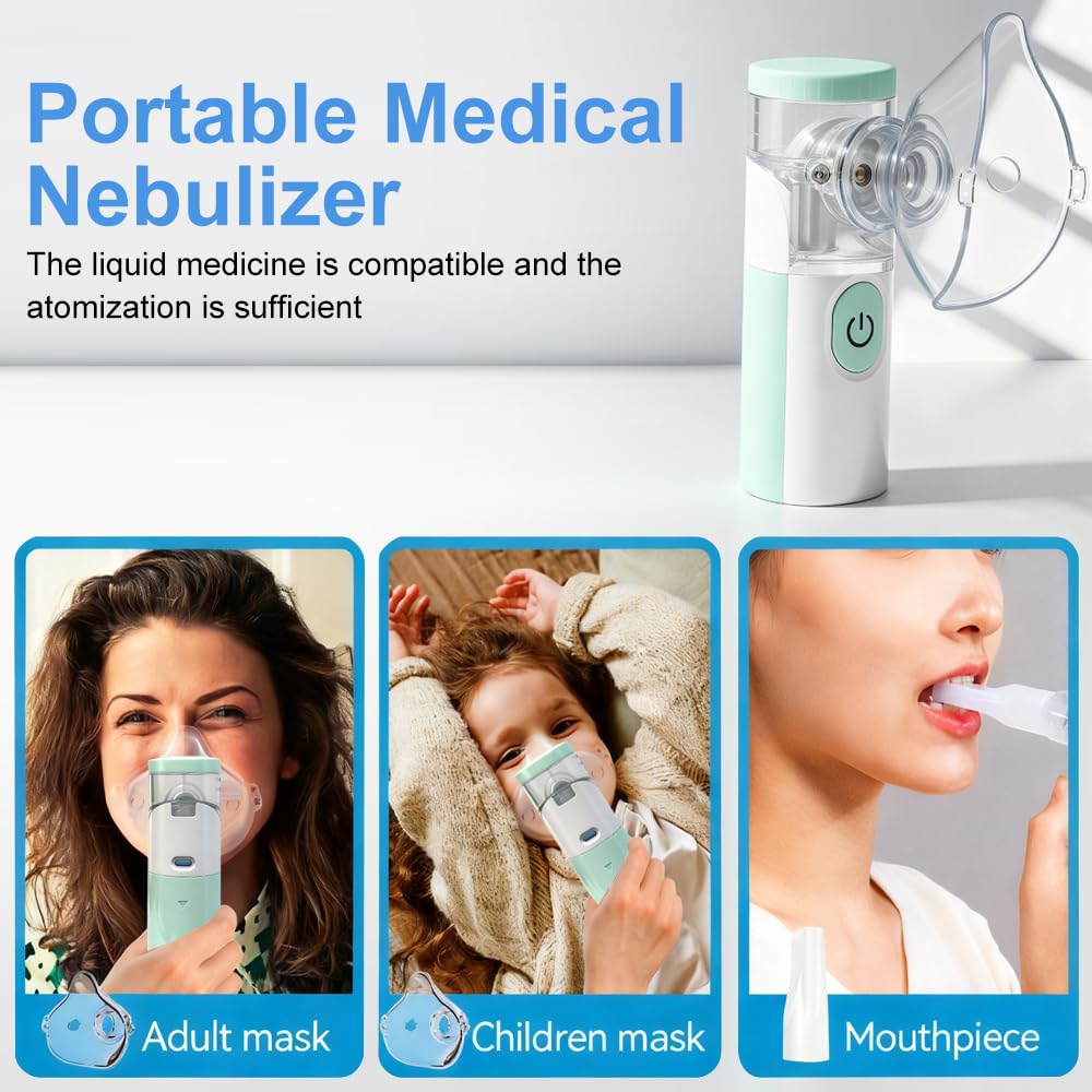 Inhalator nebulisator, inhalator för barn och vuxna, justerbar spraydimma, inhalator med 1 munstycke och 2 masker för barn och vuxna