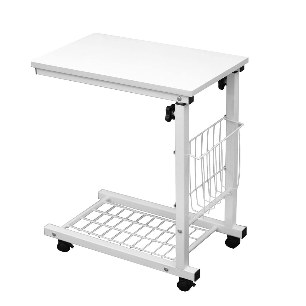 Sogesfurniture mobil laptop trollbord soffa sidobord mellanmål/kaffe/förvaring/laptopstativ för vardagsrum, sovrum, balkong, kontor, höjd justerbar, vit BHEU-C6-DW