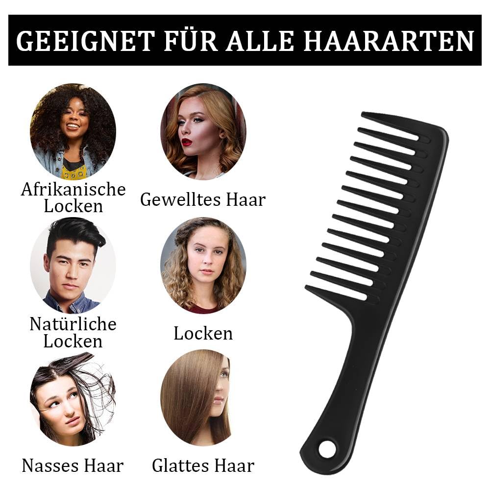 Bred tandkam, frisörkammar – slät, robust och antistatisk, lockkam för alla frisörarbeten och styling (svart)