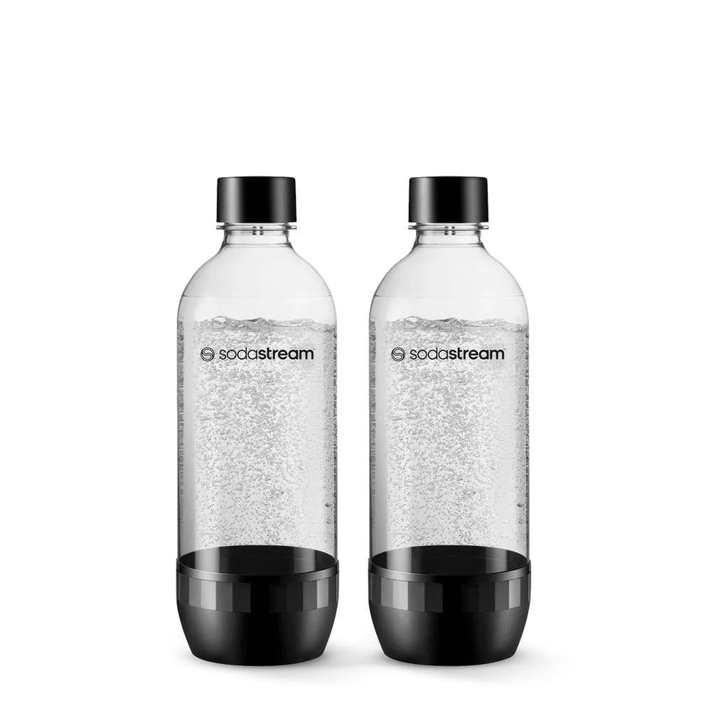 Sodastream Classic – 2 x återanvändbara, diskmaskinssäkra vattenflaskor, 1L kolsyreflaskor, kompatibla med Gaia, Terra, Art och Enso, BPA-fri plast, svart