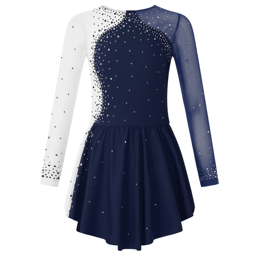 ranrann Klänning, barn, flicka, konståkning, långärmad, strass, glänsande trikåer, gymnastik, bodysuit, sport, dräkt, framträdande, 5–16 år