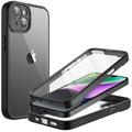 JETech Fodral för iPhone 14 6,1-Tum med Inbyggt Härdat Glas Skärmskydd, Kamera Fullständig Rundstrålande Skydd, Stötsäkert Bumper Mobilskal Genomskinlig Baksida, HD Film (Svart)