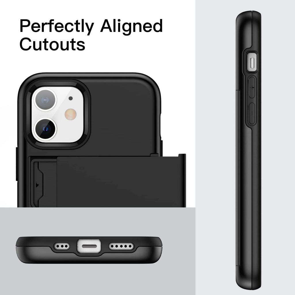 JETech Plånbok Skal för iPhone 12/12 Pro 6,1 Tum med Korthållare, Dual Layer Stötskyddad Skyddande Telefon Wallet Case with Card Holder, Glidande Dold Spår (Svart)
