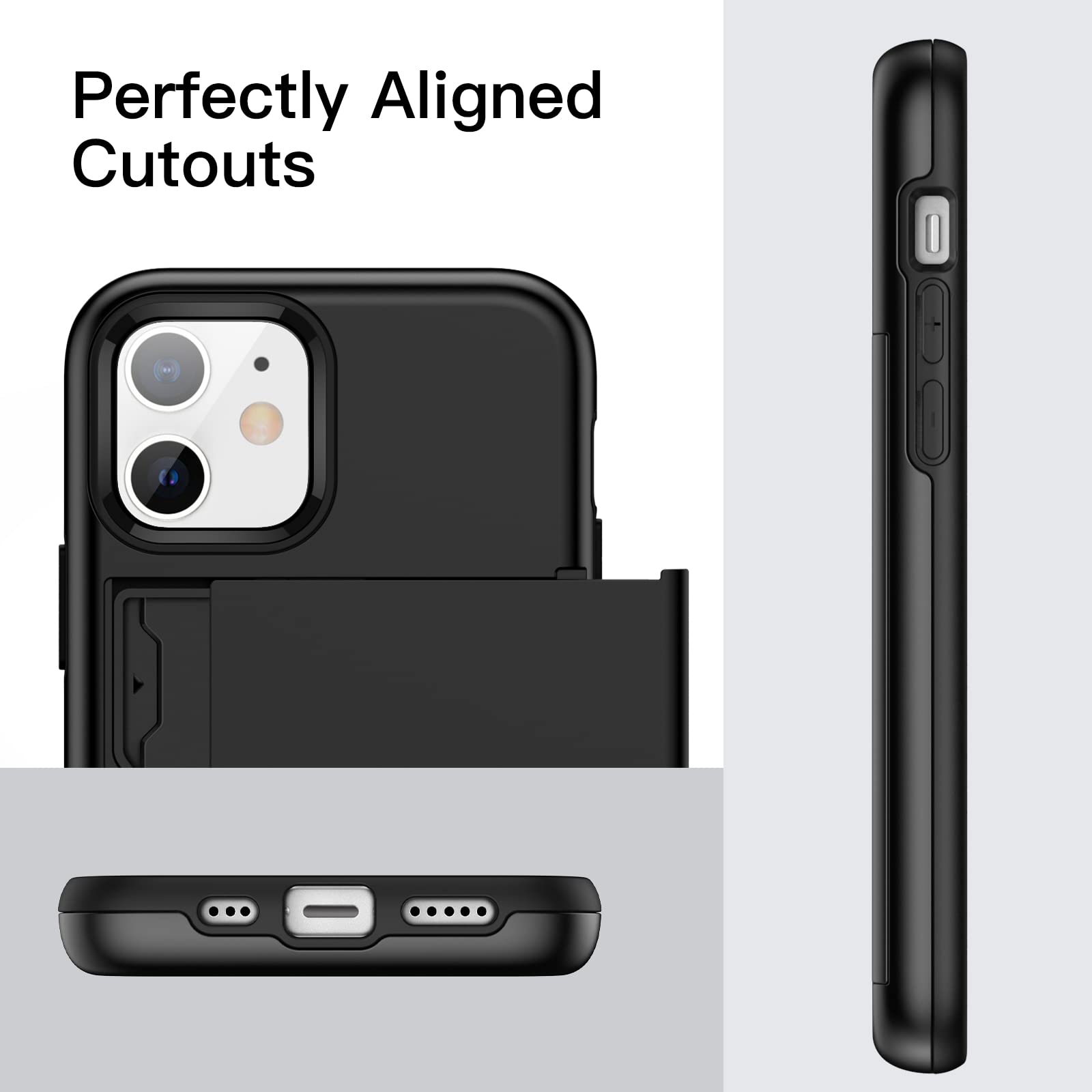 JETech Plånbok Skal för iPhone 12/12 Pro 6,1 Tum med Korthållare, Dual Layer Stötskyddad Skyddande Telefon Wallet Case with Card Holder, Glidande Dold Spår (Svart)