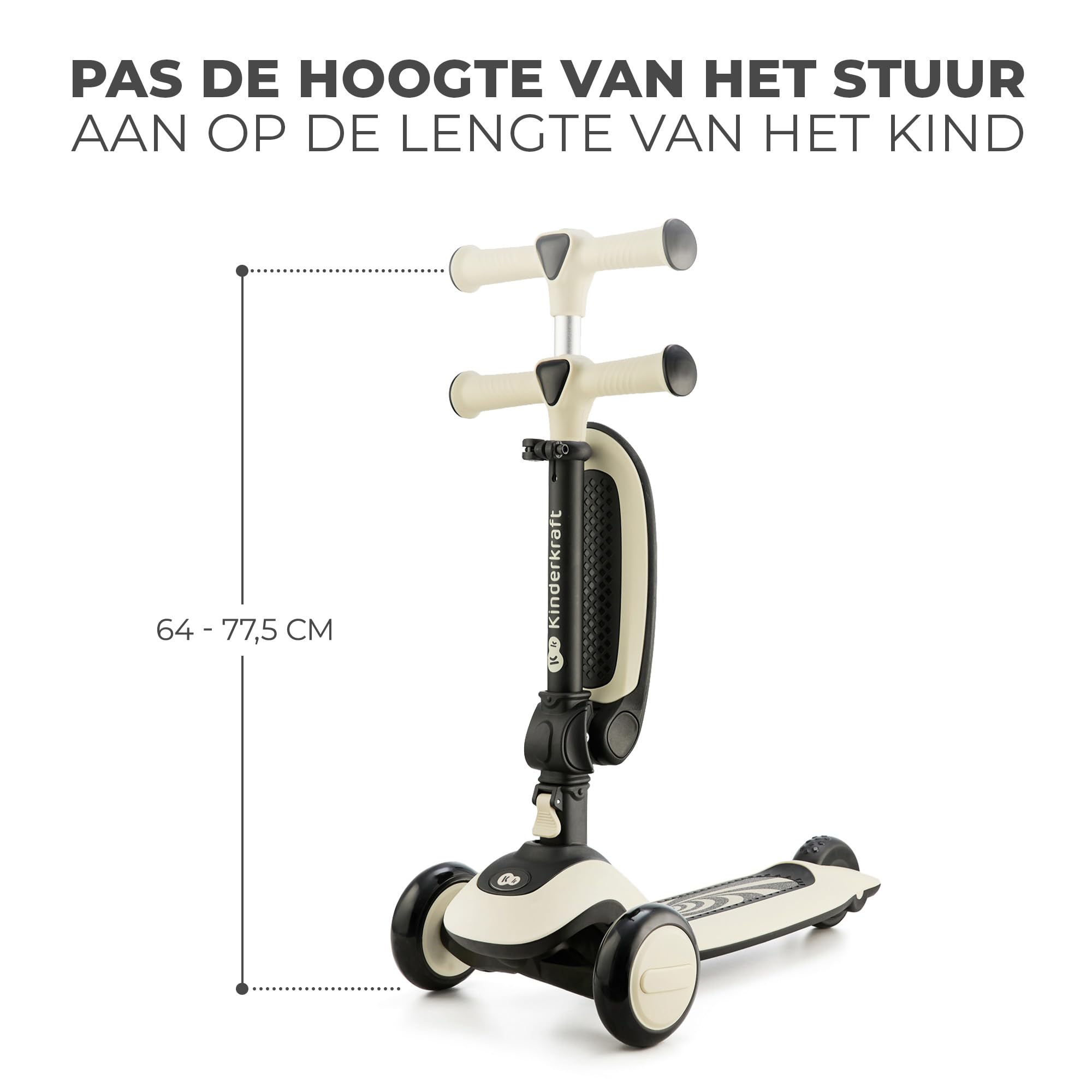 Kinderkraft HALLEY, Sparkcykel 2-i-1, Skoter, Barnskoter, Löpcykel, Trehjulg, Kickbike, Höjdjusterbar, LED Hjul, Modern, Från 2 år till 50 kg, Vit