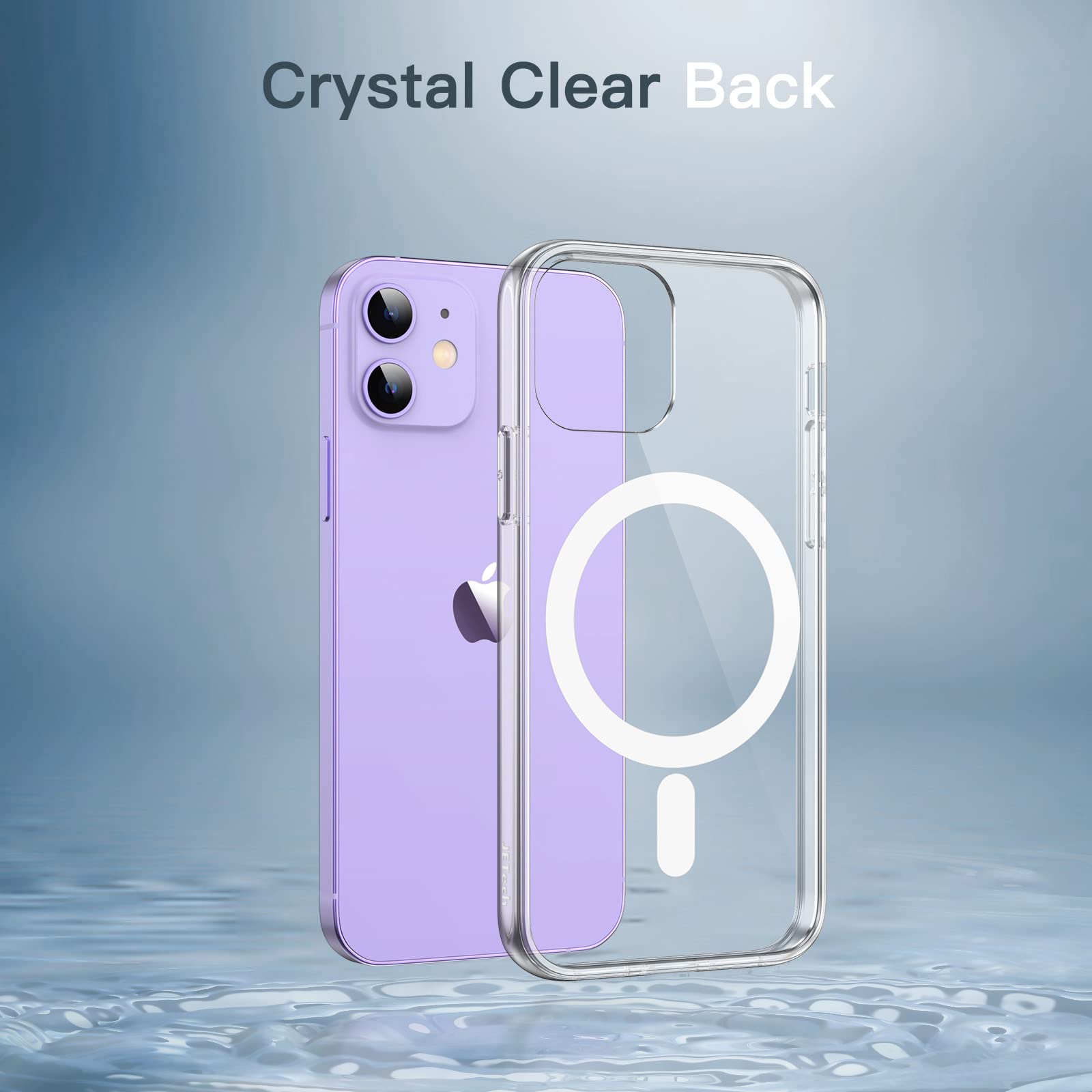 JETech Magnetisk Skal för iPhone 12/12 Pro 6,1 Tum Kompatibel med MagSafe Trådlös Laddning, Stötskyddad Case, Repfri Transparent Tillbaka (Klar)