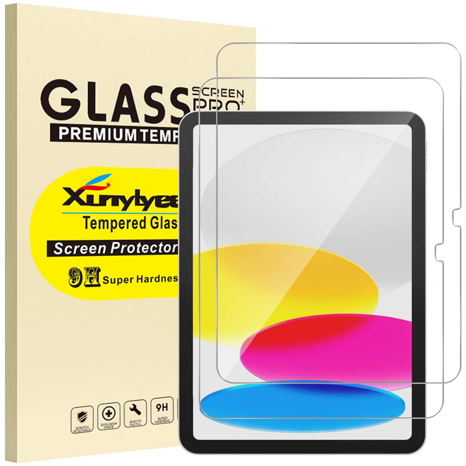 2 Pack, Skärmskydd för iPad A16 11:e/ 10:e Generationen (2025/2022 Modell) Bubblfri Tempererat Glasfilm med Enkel Installation