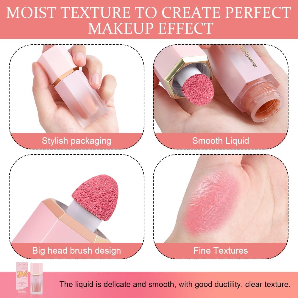 LOPHE flytande rouge för kinder, mjuk flytande rougesticka med fint glitter, naturligt utseende ansikte kindton rouge makeup, långvarig blandningsbar lätt fuktgivande skönhetsmakeup för kinder