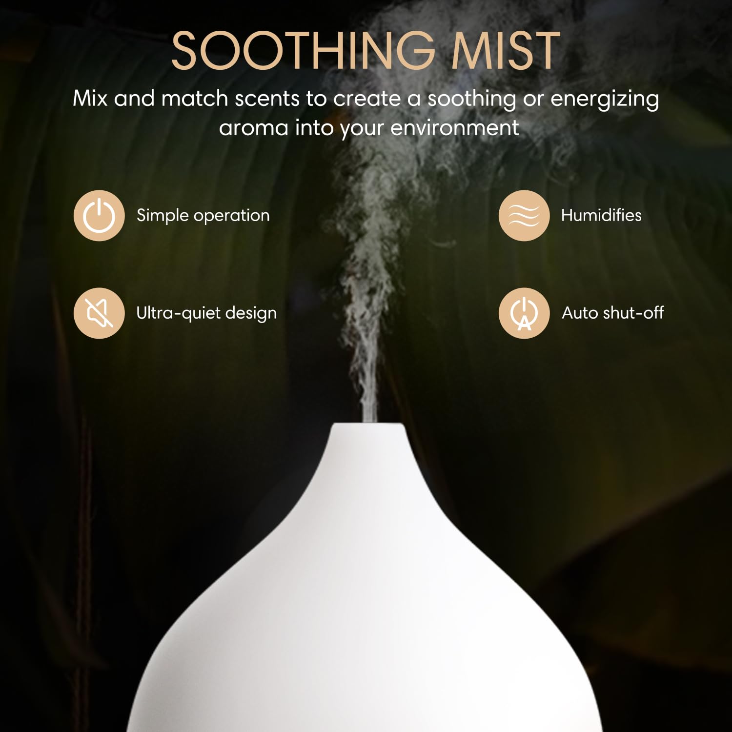 SALKING Aroma Diffuser, 100 ml, liten, ultraljuds aromaterapi-diffuser, för eteriska oljor, med automatisk avstängningsfunktion, varmvit ljus, vitt träfiber, diffusor för hem, kontor eller yoga