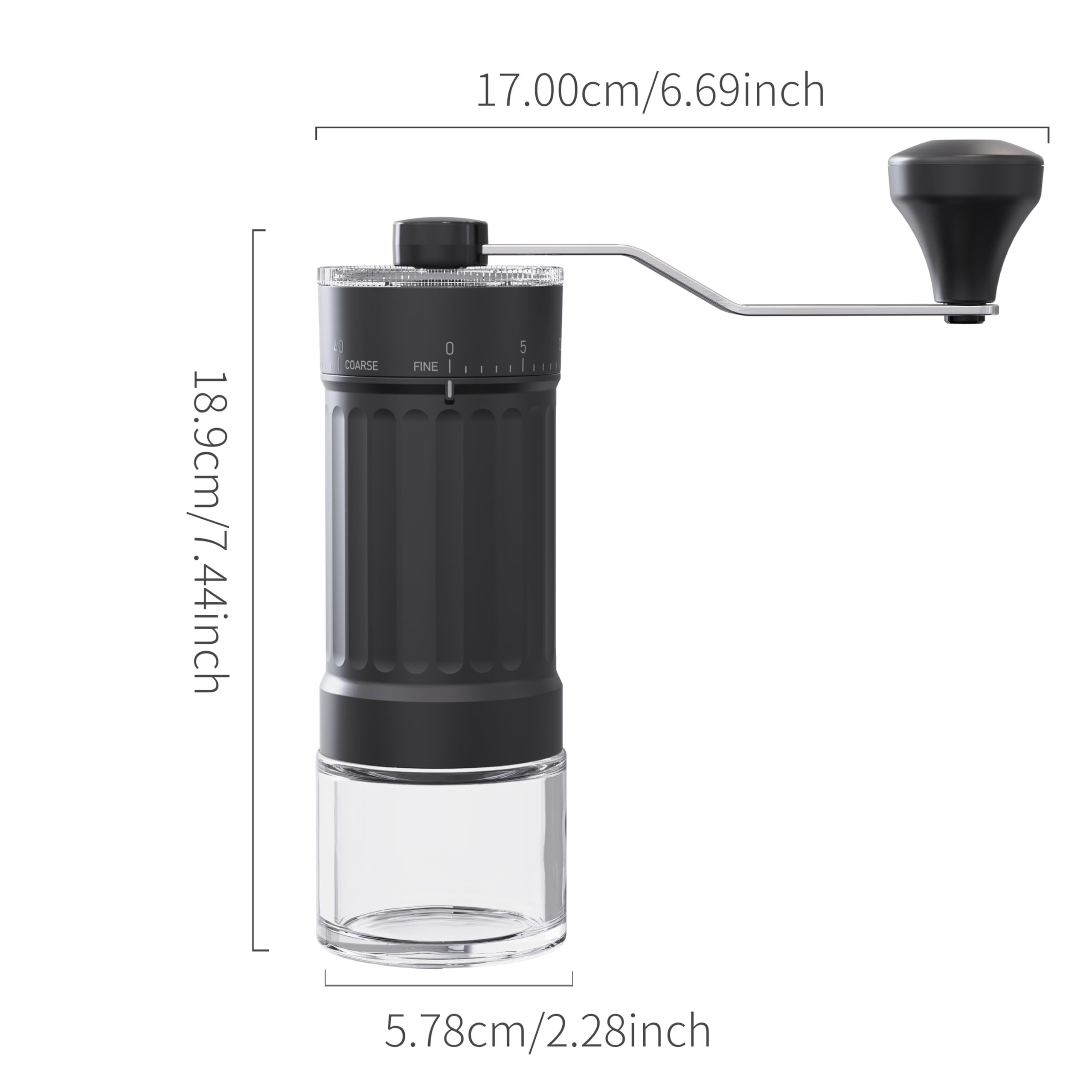 Extern justerbar manuell kaffekvarn med hög precision, modern konisk keramisk konkvarn i 40 steg, lämplig för aeropress, häll över och mokakannor.