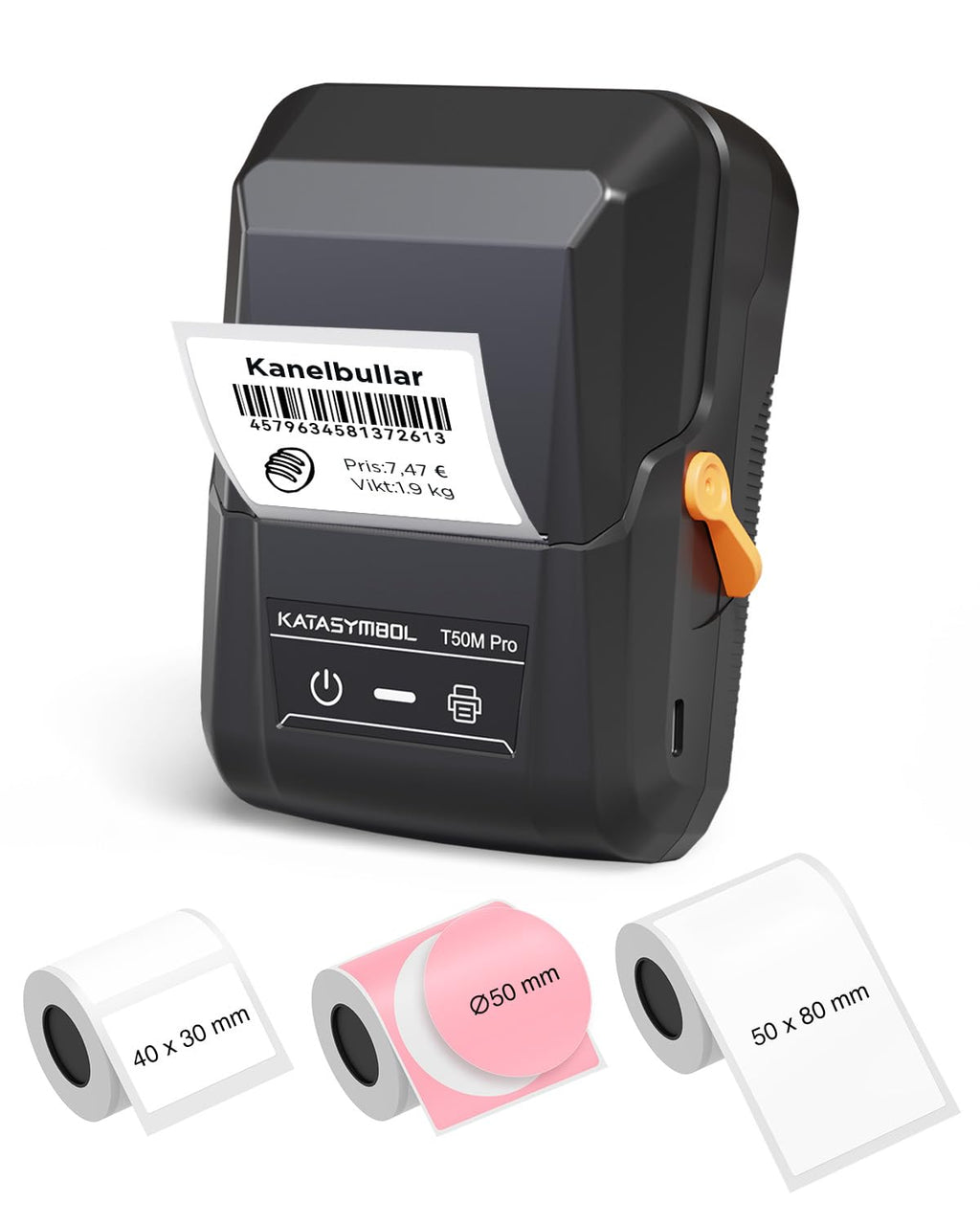 SUPVAN T50M Pro Etikettskrivare Bluetooth Termisk med 3 rullar vattentåliga etiketter, app med 40+ typsnitt och 150+ mallar, kompatibel med smartphone och PC för hem, kontor och skola