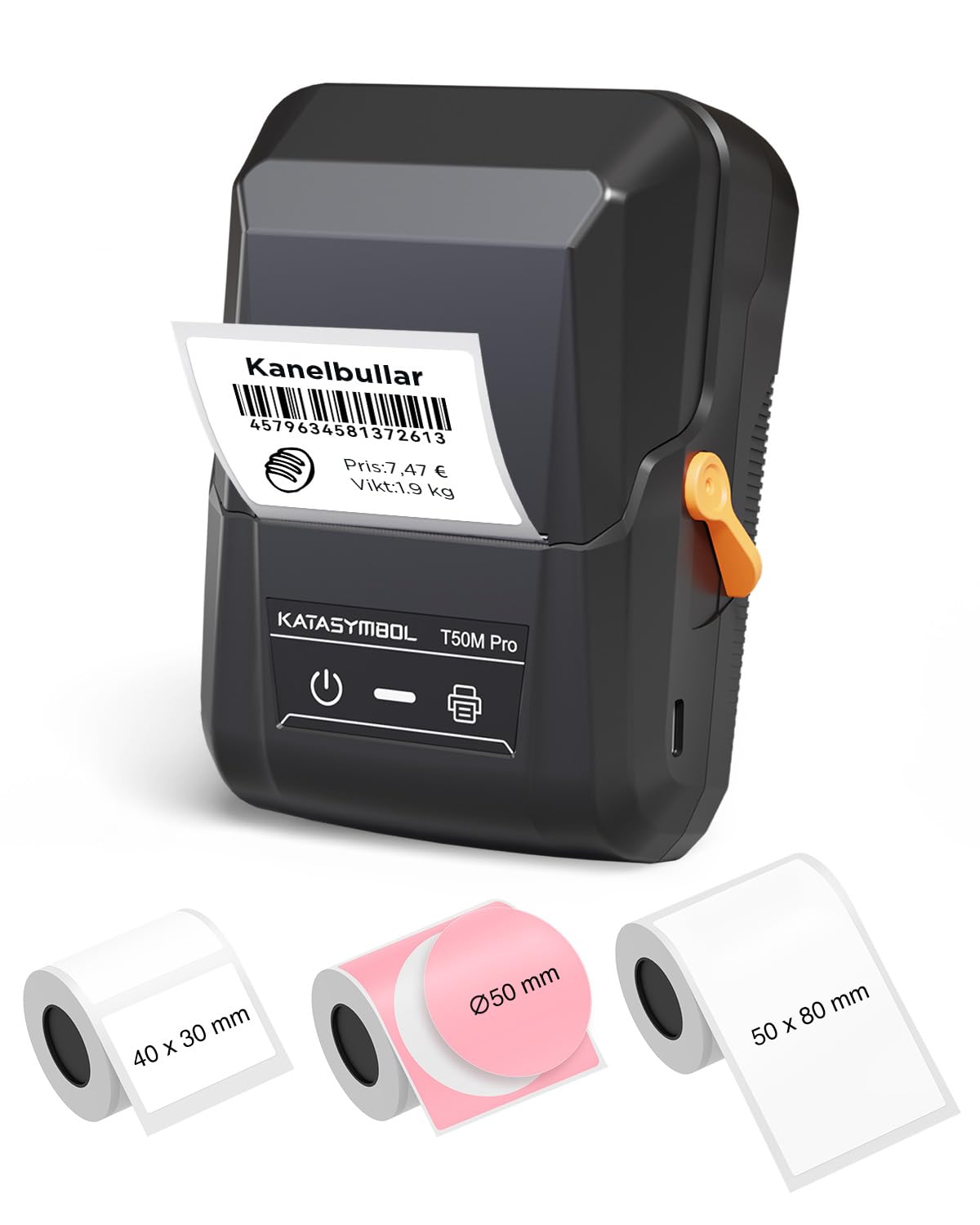 SUPVAN T50M Pro Etikettskrivare Bluetooth Termisk med 3 rullar vattentåliga etiketter, app med 40+ typsnitt och 150+ mallar, kompatibel med smartphone och PC för hem, kontor och skola