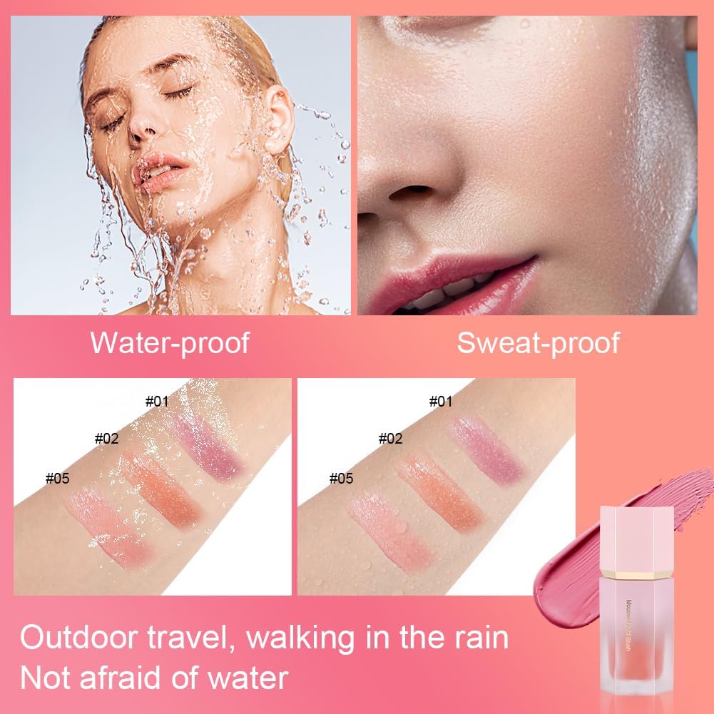 LOPHE flytande rouge för kinder, mjuk flytande rougesticka med fint glitter, naturligt utseende ansikte kindton rouge makeup, långvarig blandningsbar lätt fuktgivande skönhetsmakeup för kinder