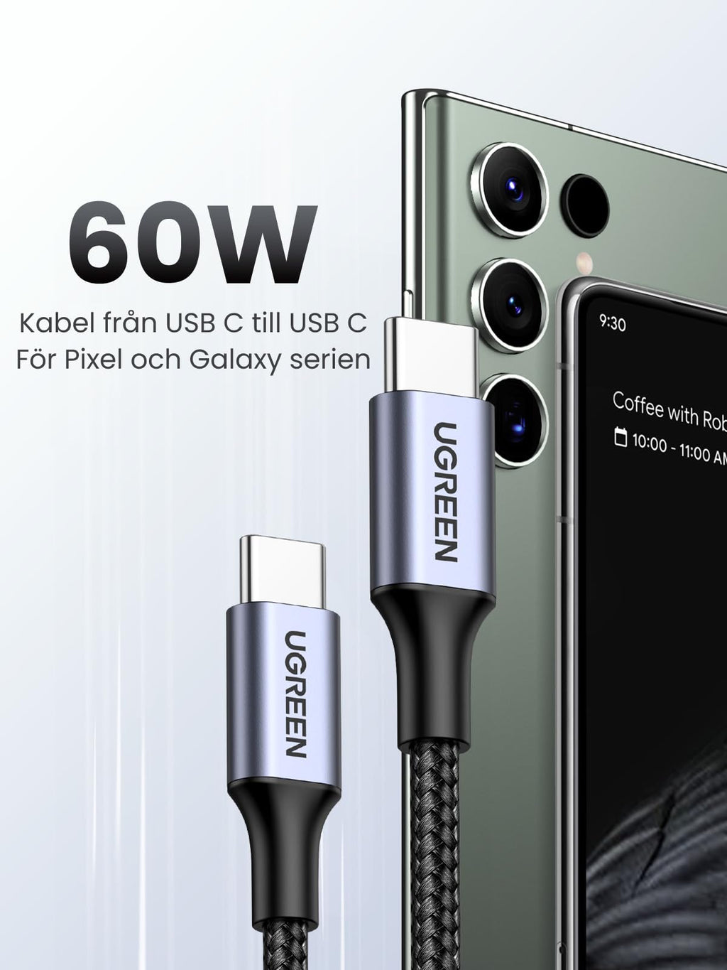 UGREEN 60 W USB C-kabel PD 3.0, PPS Ladekabel kompatibel med iPhone 15 Pro Max Galaxy S25 MacBook Air M2 iPad Pro 12.9 iPad Air 5/Mini 6, Pixel 7 Pro.(1M)
