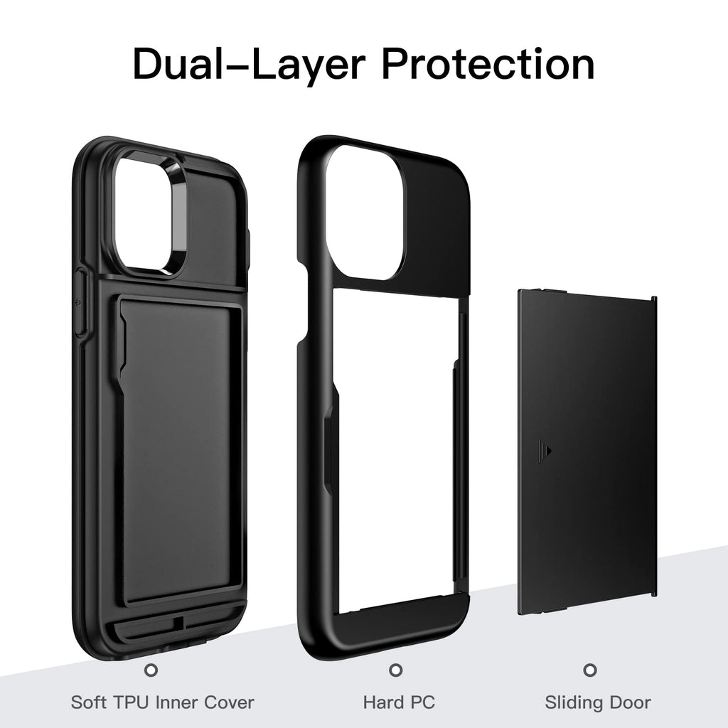 JETech Plånbok Skal för iPhone 12/12 Pro 6,1 Tum med Korthållare, Dual Layer Stötskyddad Skyddande Telefon Wallet Case with Card Holder, Glidande Dold Spår (Svart)