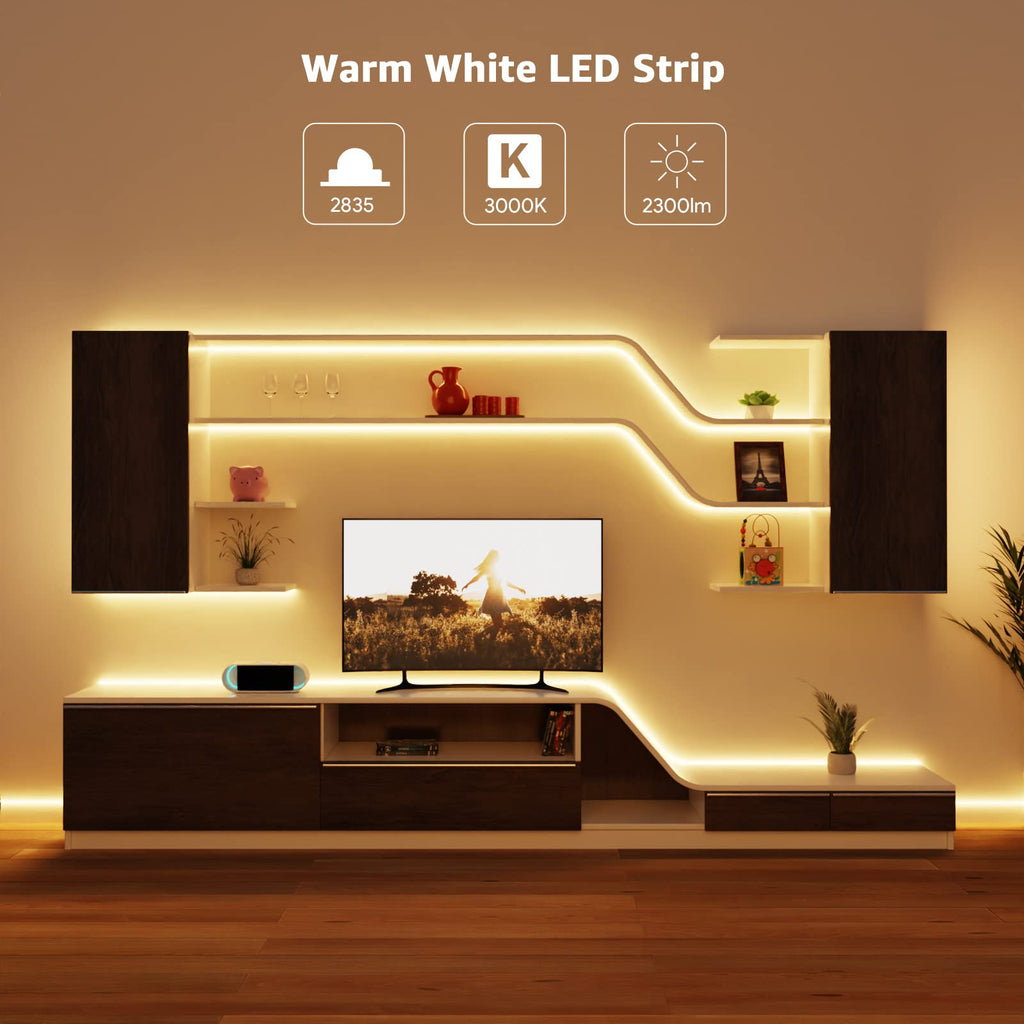 Lepro LED-remsor 12V 5m självhäftande, remsa med 300 stycken 2835 LED-lampor, 3000 Kelvin 1200 lumen varmvit DIY flexibel LED-remsa för inomhushemskök, förpackning med 2