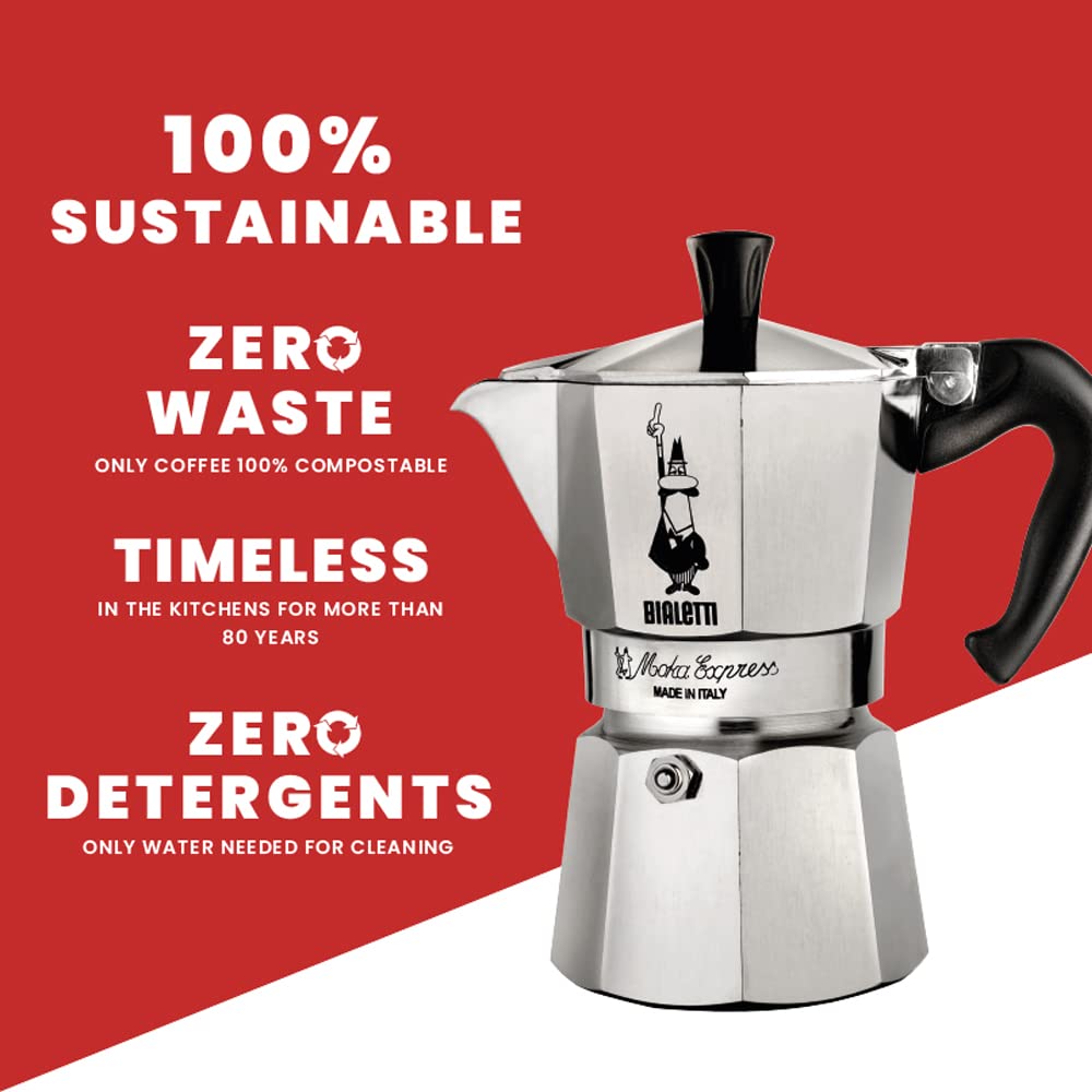 Bialetti – Moka Express: Klassisk Espressobryggare För Spishäll, Kokar Riktigt Italienskt Kaffe, Kaffebryggare Moka 6 Koppar (270 Ml), Aluminium, Silver