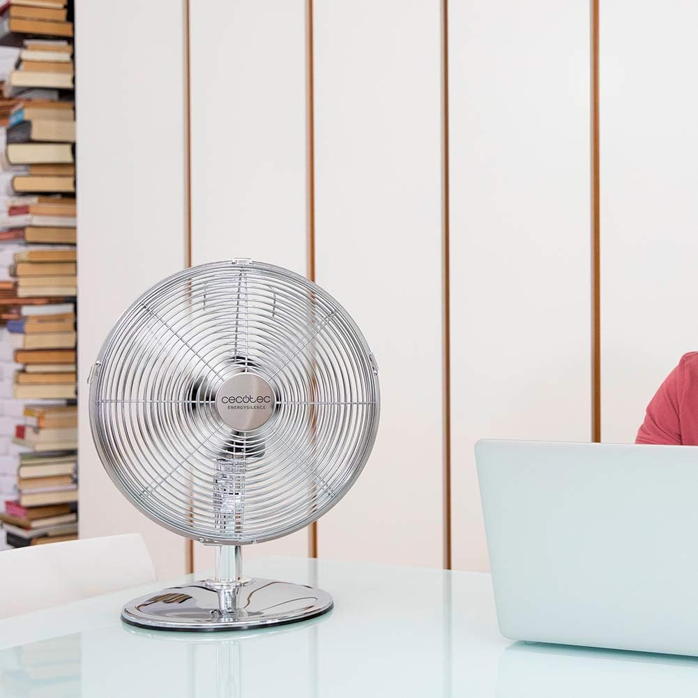 Cecotec Bordsfläkt EnergySilence 620 RetroDesk. 40 W, kromfinish, diameter 30,5 cm med 4 vingar, 3 hastigheter, svängning, höjdjusterbar, maximal säkerhet