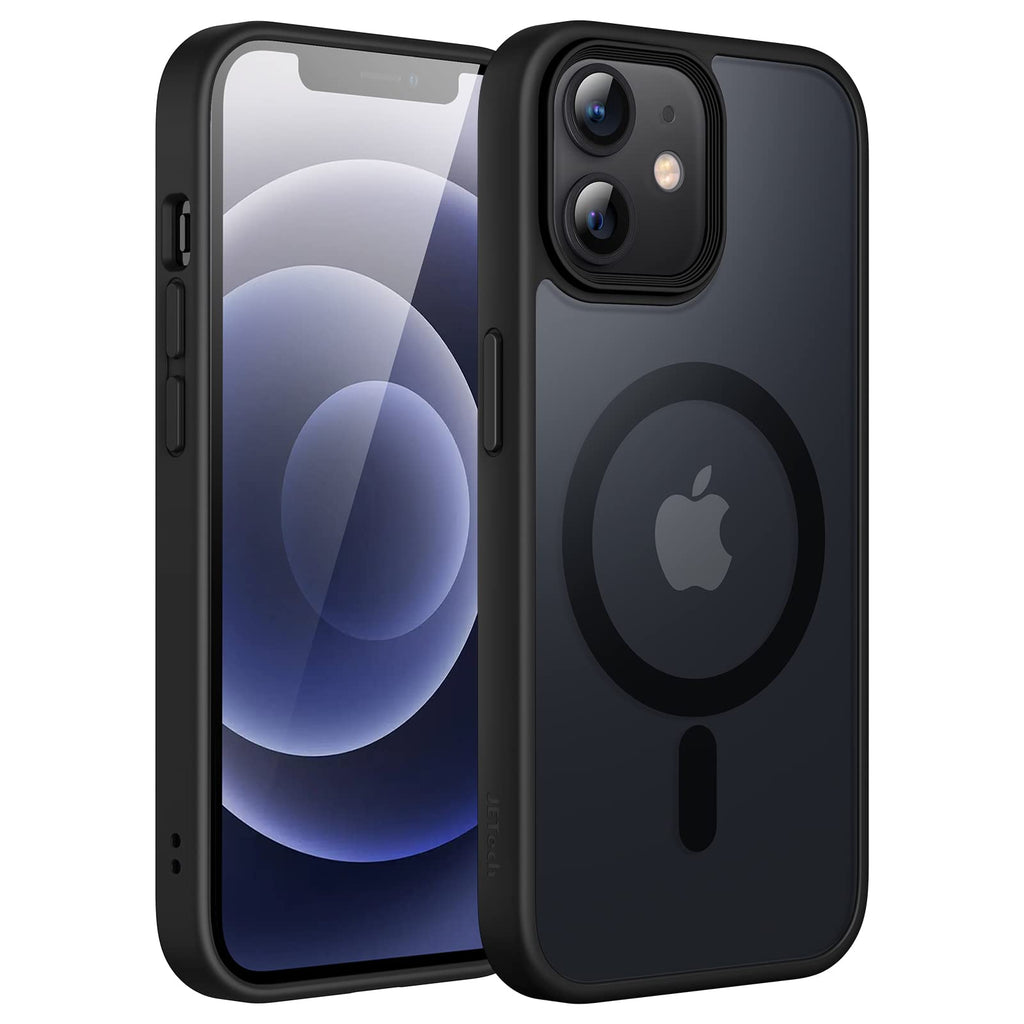 JETech Magnetisk Skal för iPhone 12/12 Pro 6,1 Tums Kompatibelt med MagSafe, Genomlysande Matte Tillbaka Smal Stötsäker Case (Svart)