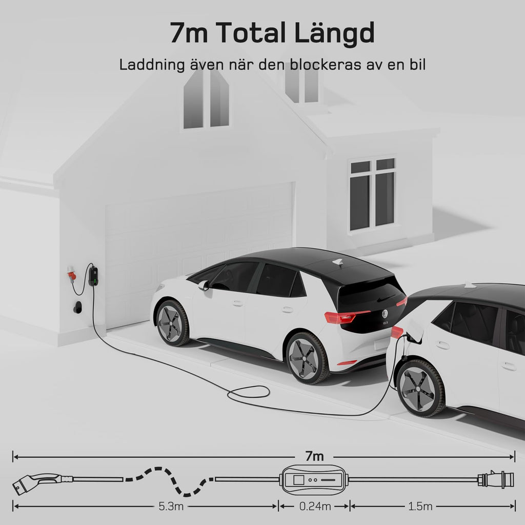 dé elbilsladdare 3 fas [7m,11kW,6-16A] laddkabel elbil Typ 2 Justerbar Ström ev charger 11kW med Timer & Fördröjning, IP65 EV Laddbox för Elbilar & PHEV