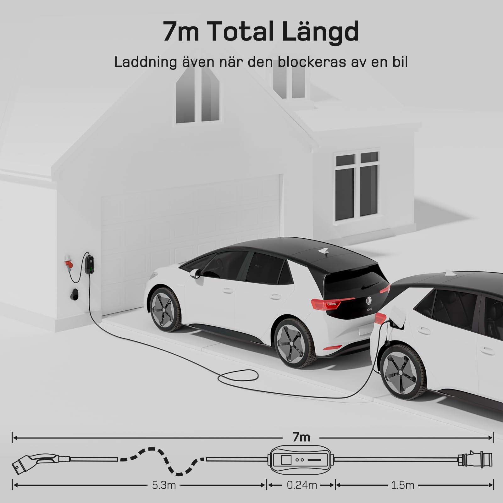 dé elbilsladdare 3 fas [7m,11kW,6-16A] laddkabel elbil Typ 2 Justerbar Ström ev charger 11kW med Timer & Fördröjning, IP65 EV Laddbox för Elbilar & PHEV