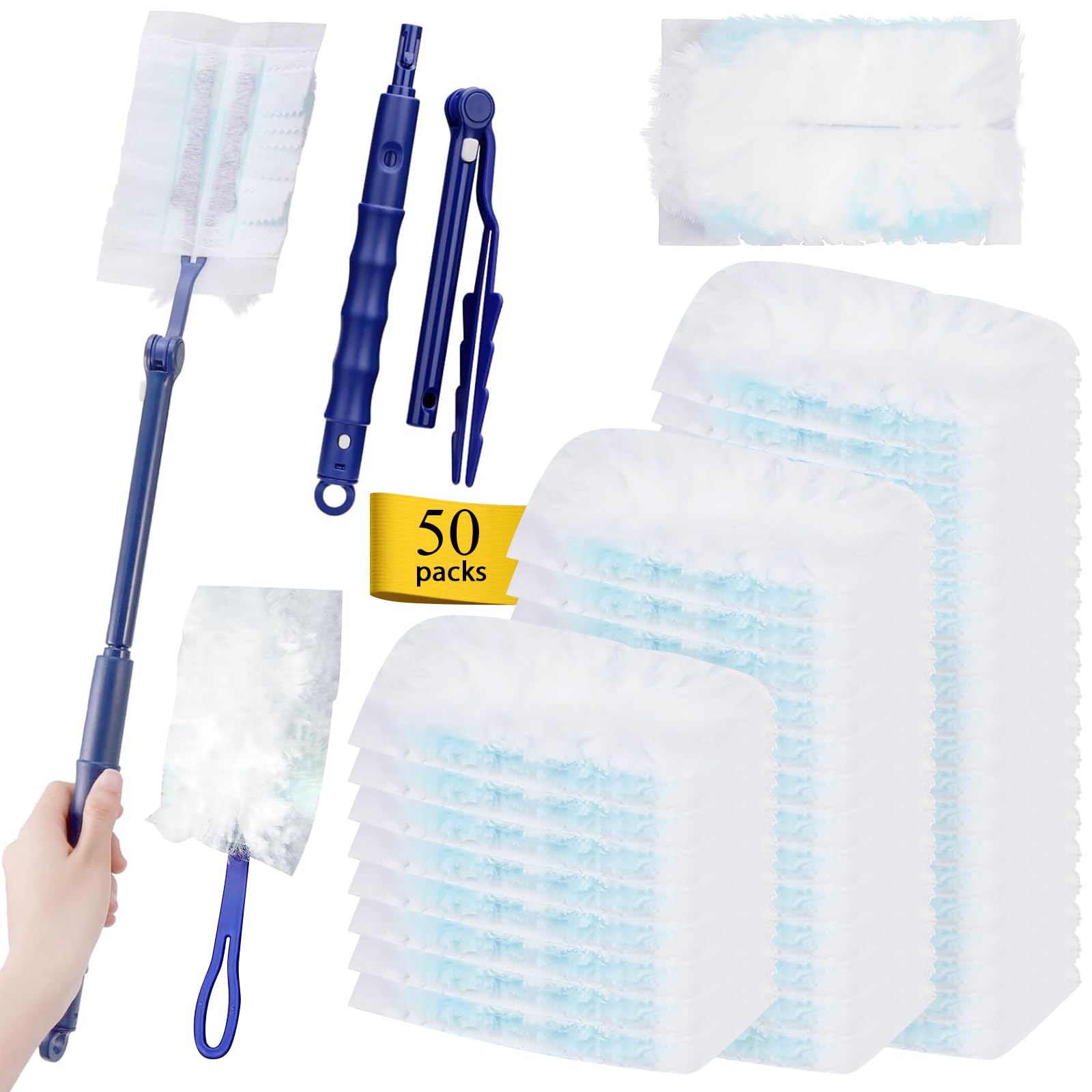 52 stycken dammmagneter, påfyllningspaket kompatibel med Swiffer dammmagnet, engångsdammvippa kompatibel med Swiffer Duster med 2 handtag, påfyllningsdammvippa för djurhår, damm, smuts