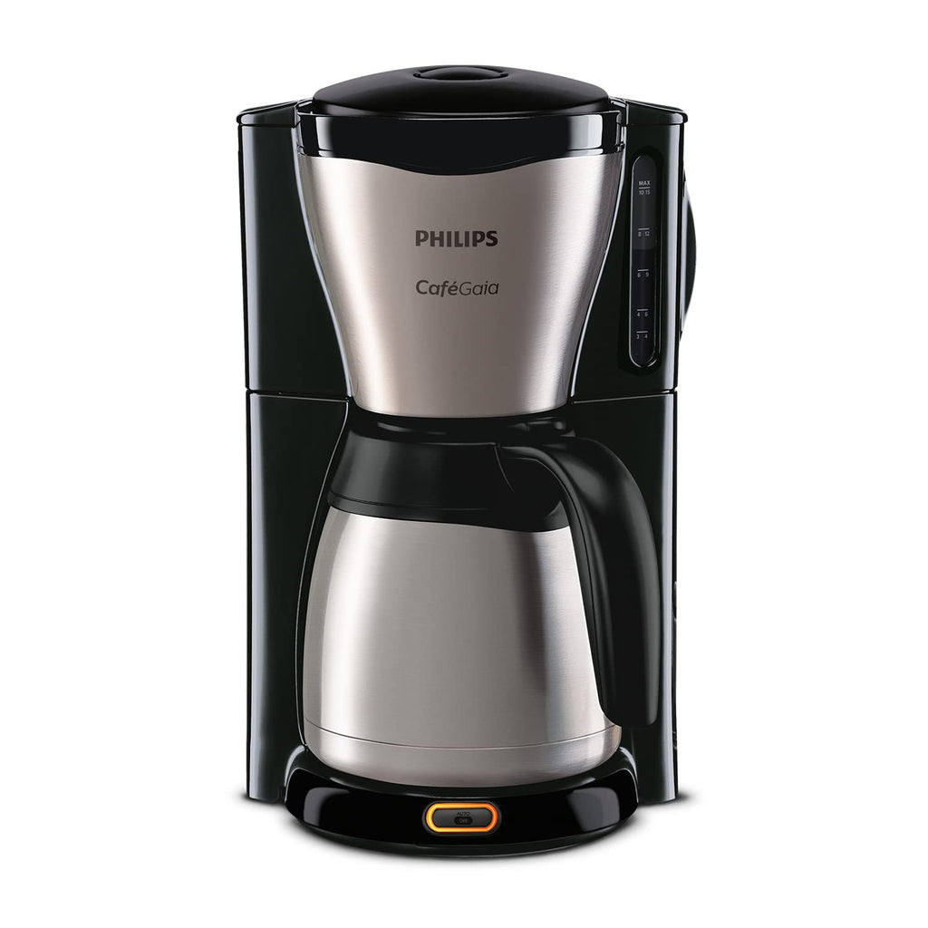Philips Café Gaia Kaffebryggare - Termoskanna i rostfritt stål, Håller värmen i 2 timmar, Automatisk avstängning, Droppstopp, Smart lås, 1,3 l kapacitet, Vattennivåmätare (HD7546/20)