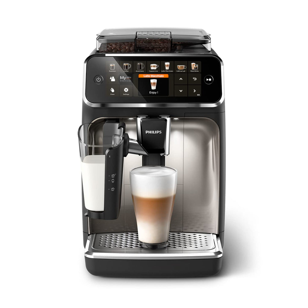 PHILIPS 5400 Series Helautomatisk Espressomaskin - LatteGo Mjölksystem, 12 Kaffevarianter, Intuitiv Skärm, 4 Användarprofiler, Krom (EP5447/90)