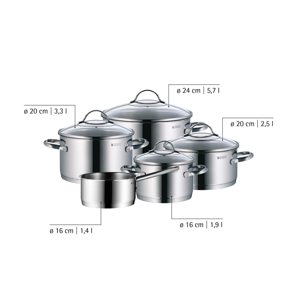 WMF Provence Plus Kastrullset 0721056380 | 5 Delar | Inkl Glaslock | Värmebeständig 250 Grader | Diskmaskinssäker | Transtherm-Universalbas | Induktion