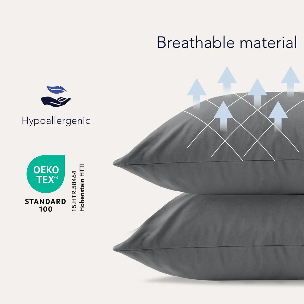 Dreamzie Örngott 40 x 60 cm (set om 2) 100% Bomull Jersey 150 GSM - Anthracite - Örngott 40 x 60 cm Bomull - Slitstarkt och Allergivänligt Kuddfodral för Kudde