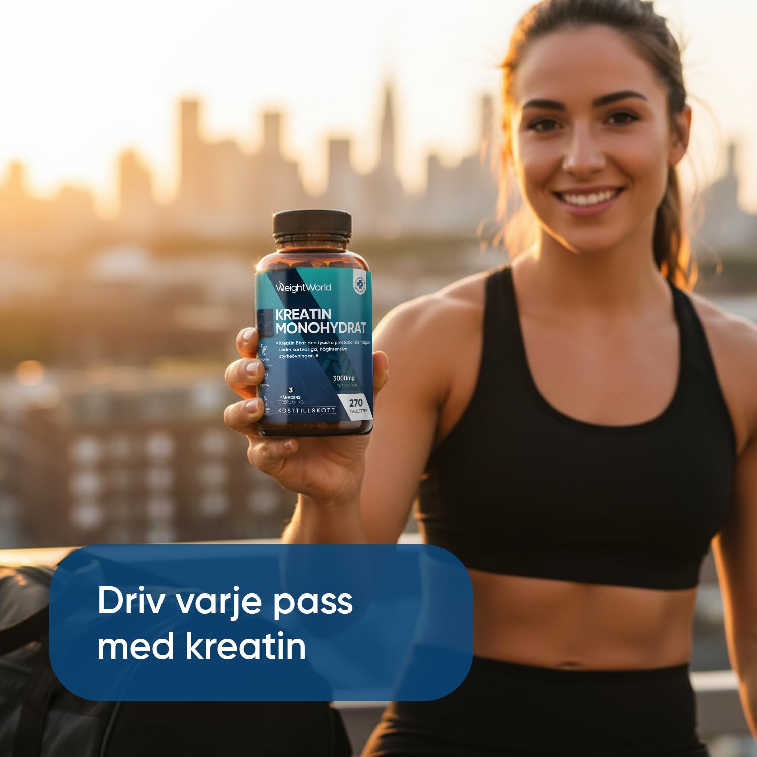 Kreatin Monohydra Tabletter - 3000 mg per portion - 270 veganska kreatintabletter - 3 månaders förbrukning - Alternativ till kapslar och pulver - Fri från gluten och magnesiumstearat - WeightWorld