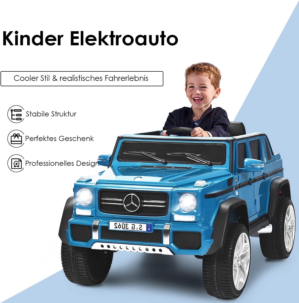 COSTWAY Elektrisk bil för barn, Mercedes-Benz Maybach, 12 V elektrisk barnbil med musik, tuta och LED-lampor, elektrisk bil 2,5–5,5 km/h, inkl. 2,4 G-fjärrkontroll, för barn från 3 år (blå)