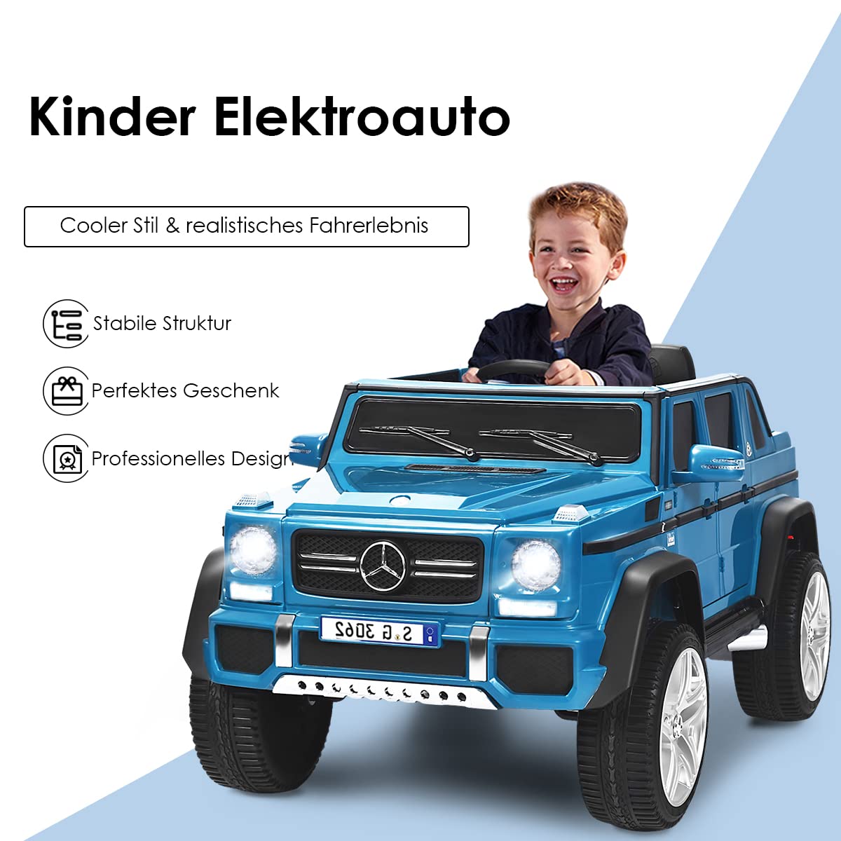 COSTWAY Elektrisk bil för barn, Mercedes-Benz Maybach, 12 V elektrisk barnbil med musik, tuta och LED-lampor, elektrisk bil 2,5–5,5 km/h, inkl. 2,4 G-fjärrkontroll, för barn från 3 år (blå)
