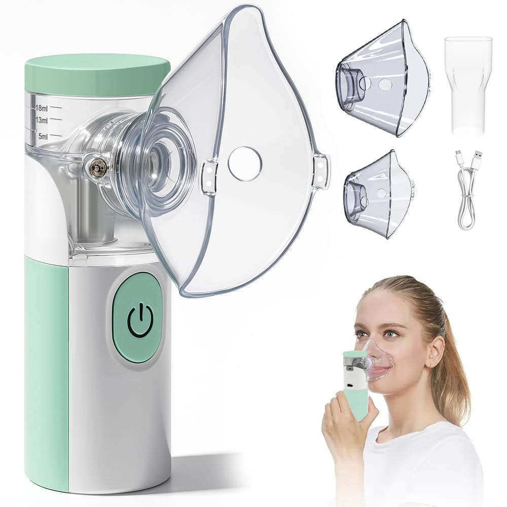 Inhalator nebulisator, inhalator för barn och vuxna, justerbar spraydimma, inhalator med 1 munstycke och 2 masker för barn och vuxna