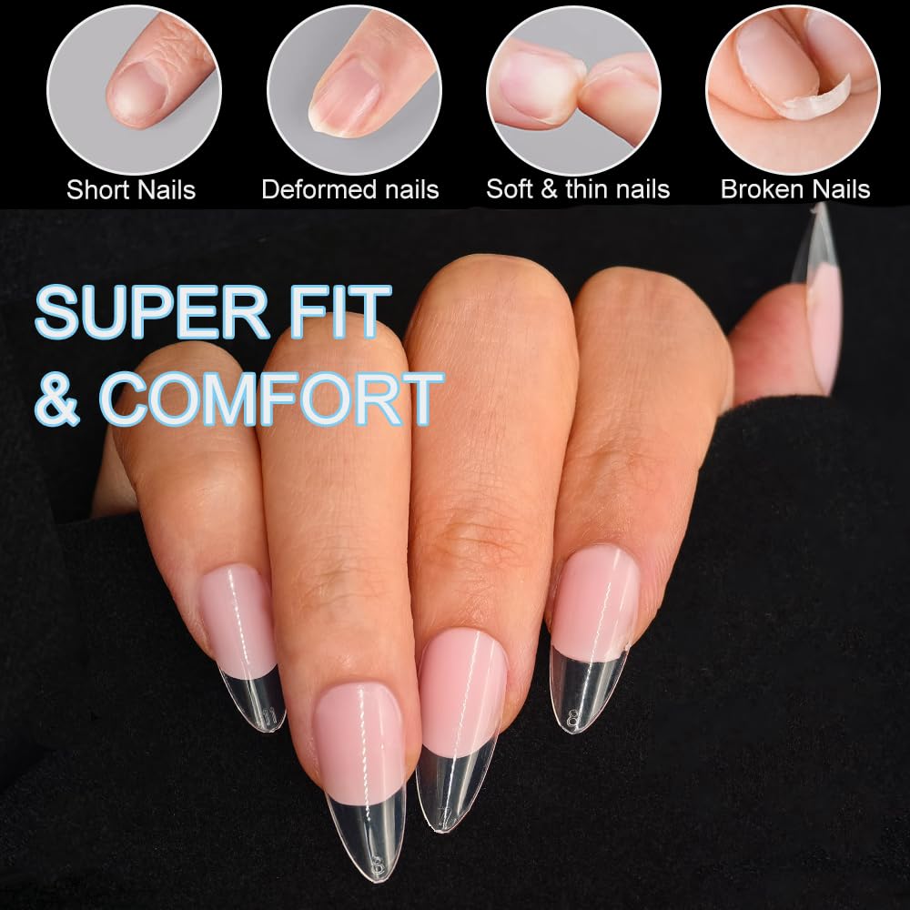 Naglar Tipar, 600st Nails Tips Medium Almond 12 Storlekar Tydliga, Tippar för Naglar, Nybörjare Och Nagelkonstsalonger, Nagelförlängningar, Heltäckande Spikspetsar, Medium Mandel