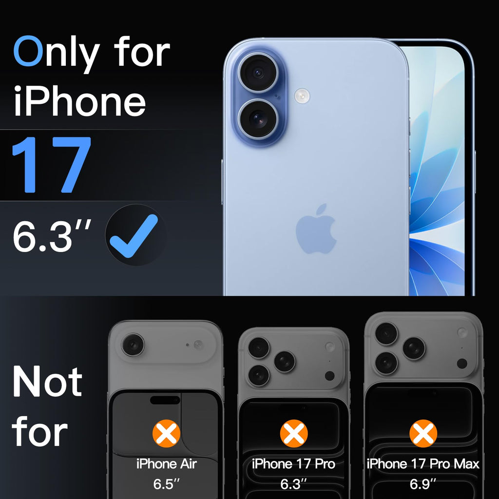 JETech Skärmskydd för iPhone 17 6,3-Tum, Härdat Glasfilm med Enkelt Installation Verktyg, 9H Hårdhet, Skal-Vänligt, 3-Pack