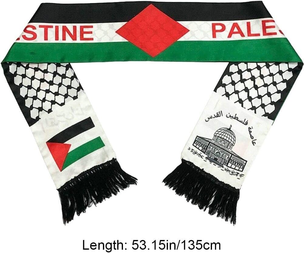 Halsduk med Palestinas flagga, dubbelsidig scarf, Jerusalem, arabisk sjal i siden, scarf för män och kvinnor, för bröllop, högtid, gåvor, Som visat, 53.15inch/135cm