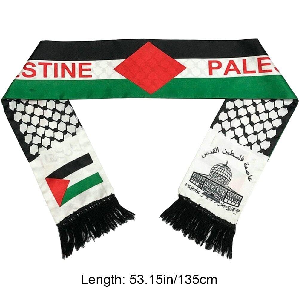 Halsduk med Palestinas flagga, dubbelsidig scarf, Jerusalem, arabisk sjal i siden, scarf för män och kvinnor, för bröllop, högtid, gåvor, Som visat, 53.15inch/135cm