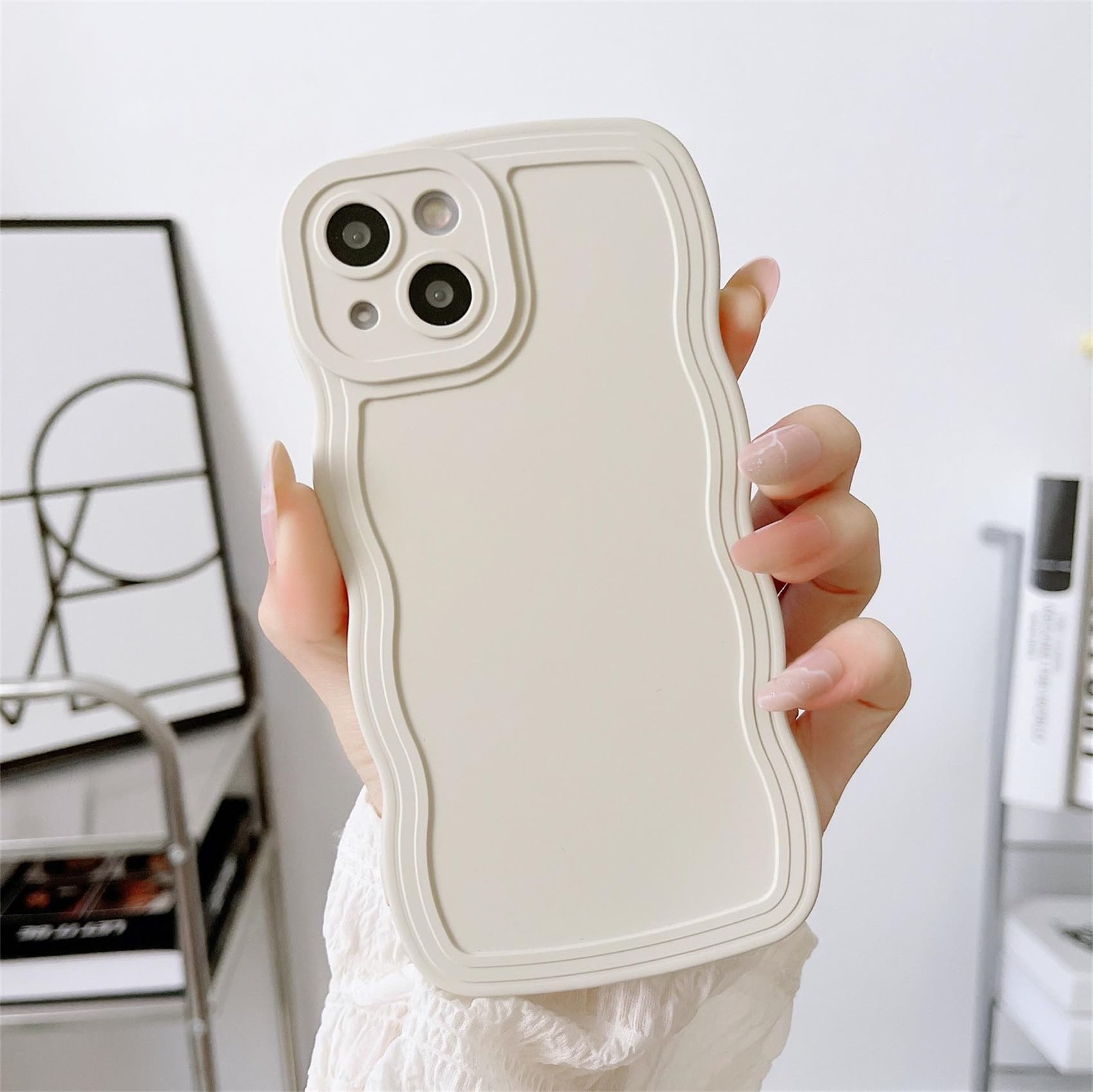 kompatibelt med iPhone 11Pro, färg curly mobilskal, vacker TPU-silikonvågdesign, skyddsfodral, sött och unikt för kvinnor och flickor, vitt