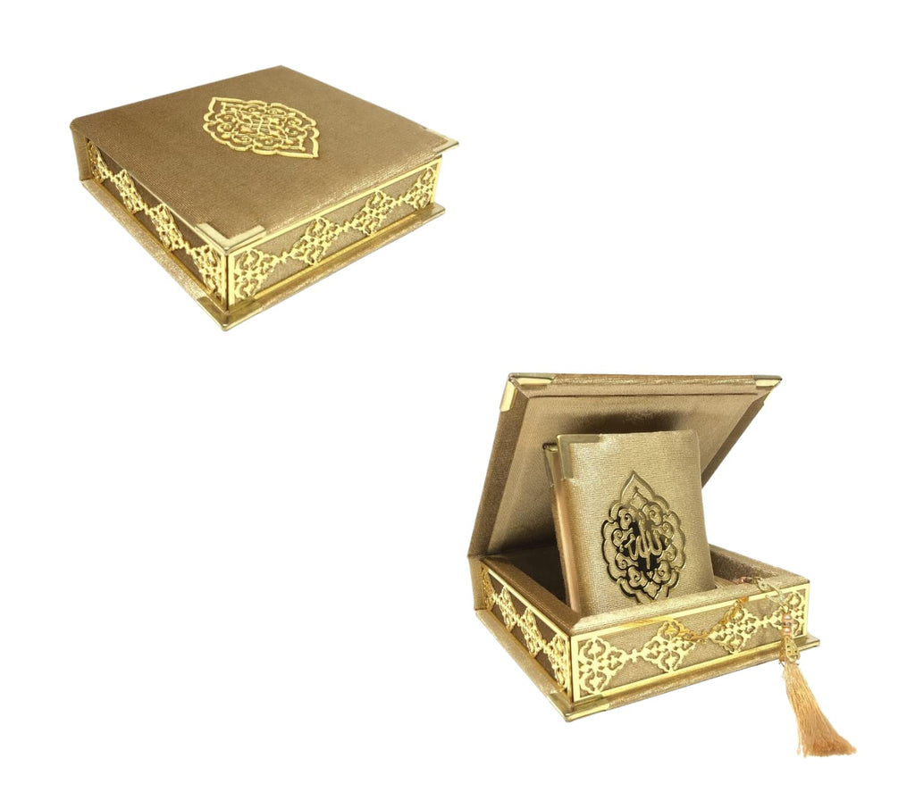 Prien Sammet Koran islam Tesbih-set, elegant bärbar låda, muslimsk heminredning med kvinnor, Qur'an, muslimsk radband för moské, bad, Umrah (guld)
