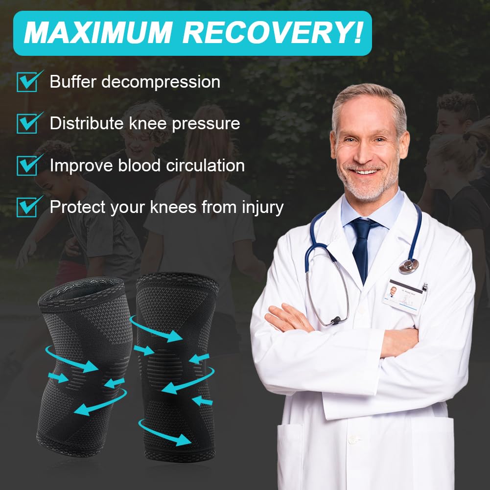 ACWOO Knästöd, 2-Pack Kompressionsknäärmar För Män Och Kvinnor, Knästöd För Artrit, Ledvärk, Ligamentskada, Meniskrivning, Acl, Mcl, Tendinit, Löpning, Knäböj, Sport (L)