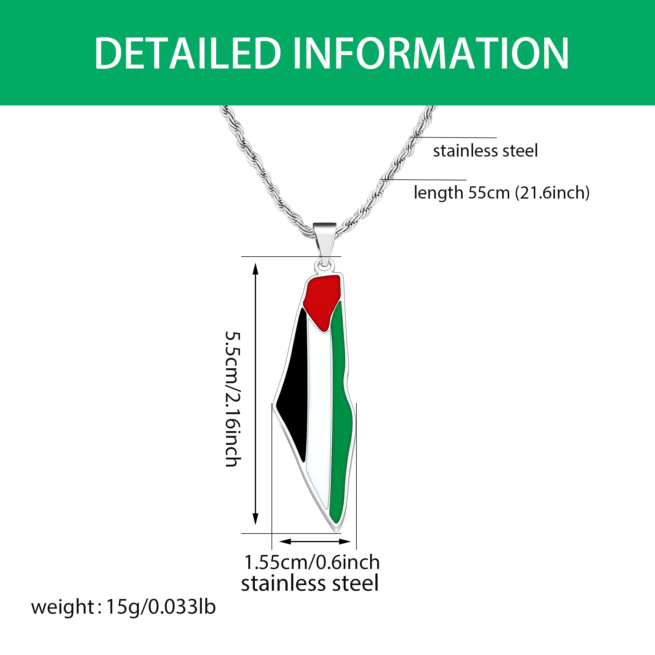 Palestina Flagghalsband, Guldpläterad Emaljhänge, Arabisk Stolthet Smycke, Rostfritt Stål Palestinskt Souvenir, Patriotiska Halsband för Män och Kvinnor Y5140
