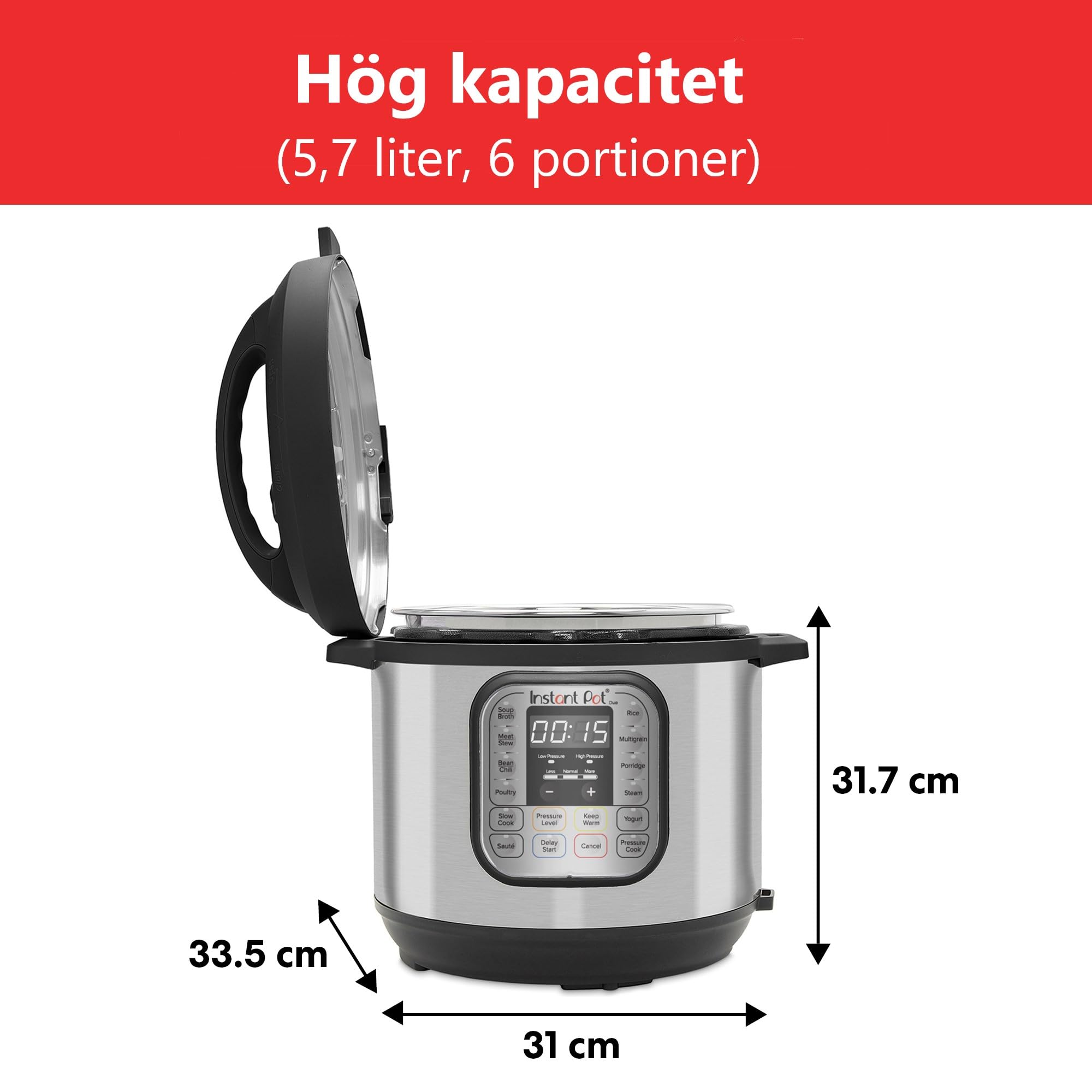 Instant Pot Duo 7 i 1 multifunktionell tryckkokare, riskokare, fritös, yoghurtkokare, ångkokare och värmeplatta - Rostfritt stål - 5,7 L