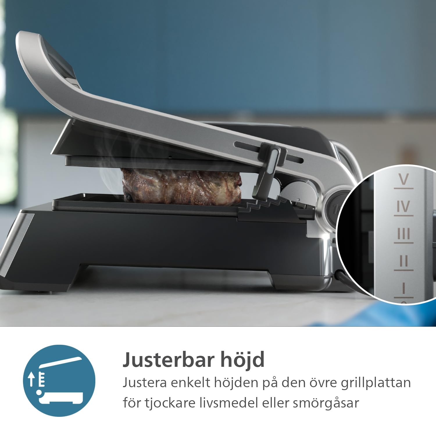Philips kontaktgrill - Justerbar temperatur. Stor grillyta och hög effekt. Löstagbara non-stick-plattor och droppbricka. (HD6301/90)