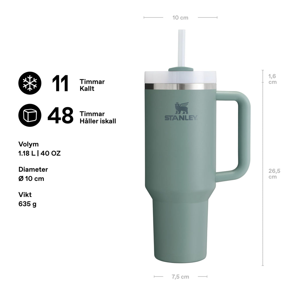 Stanley 1913 Quencher H2.0 Flowstate Tumbler 1.2L - Kallt I 11 Timmar - Iced I 48 Timmar - Kopp Med Halm, Handtag Och Lock - Diskmaskin Säker - Resemugg För Kall Dryck - Shale