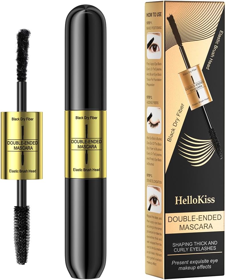 Med fiberförlängning mascara med två ändar fibermascara med falska ögonfransar effekt, build Up Fiber Deep Black