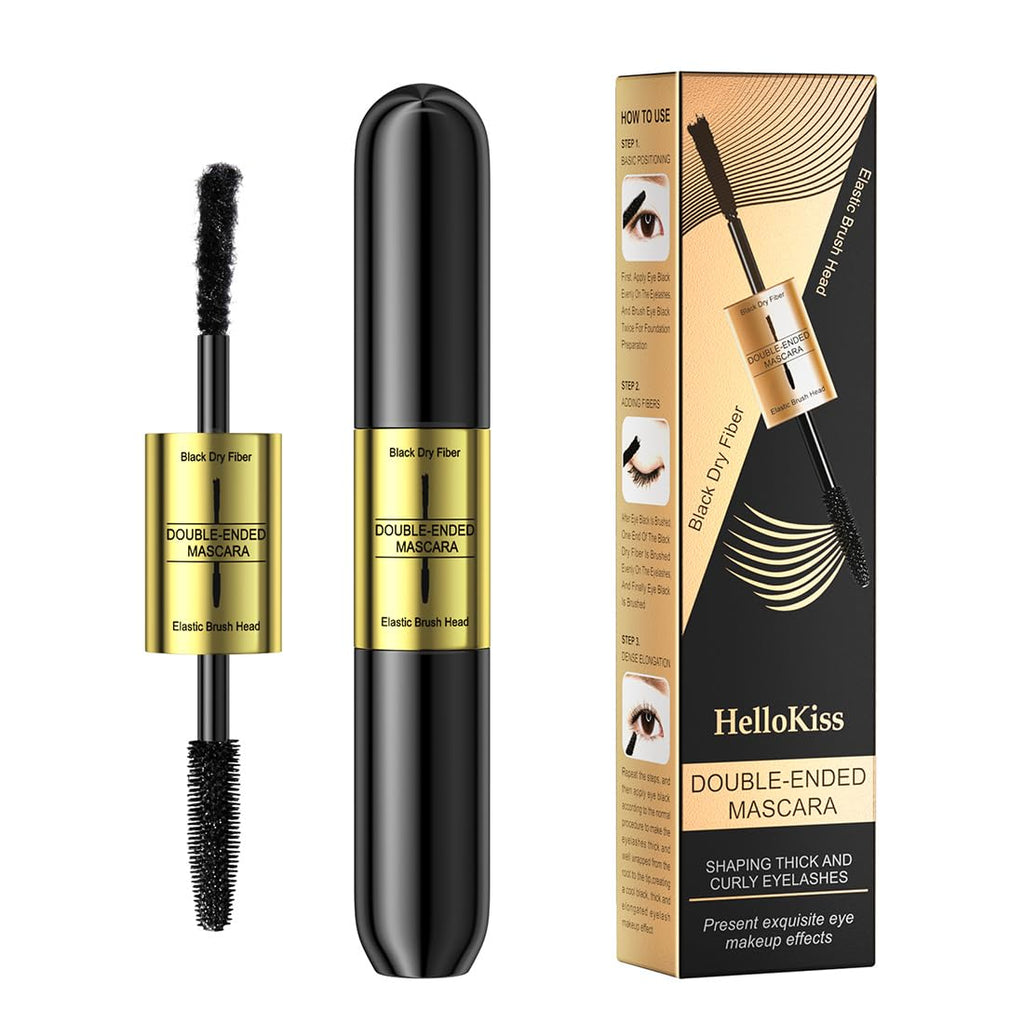 Med fiberförlängning mascara med två ändar fibermascara med falska ögonfransar effekt, build Up Fiber Deep Black