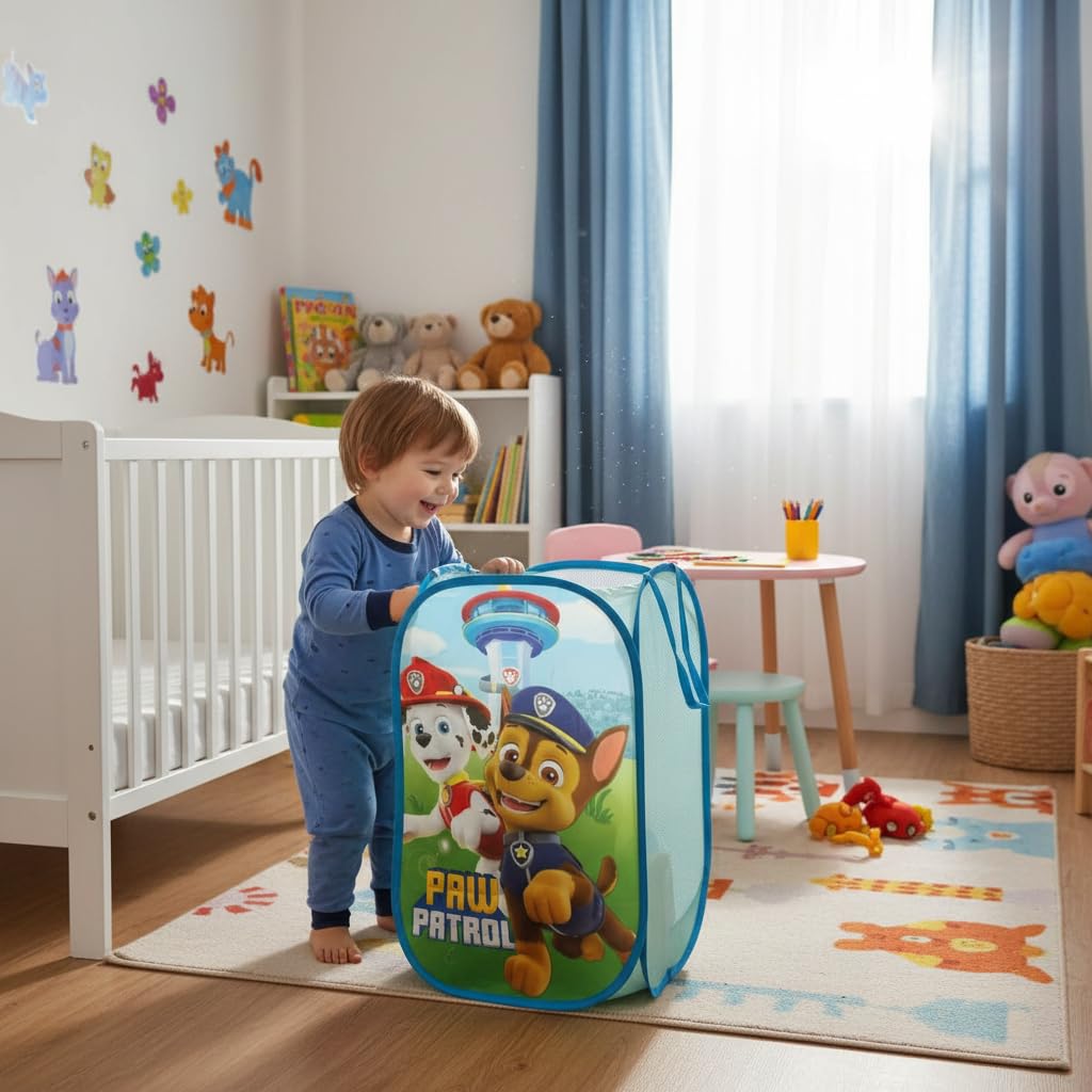 SUPERDIVER - Hopfällbar Förvaringskorg Paw Patrol - Officiell Licens Paw Patrol - Perfekt för Leksaker & Kläder - 36x36x58 cm - Enkel att Använda & Förvara - Idealisk för Barn.