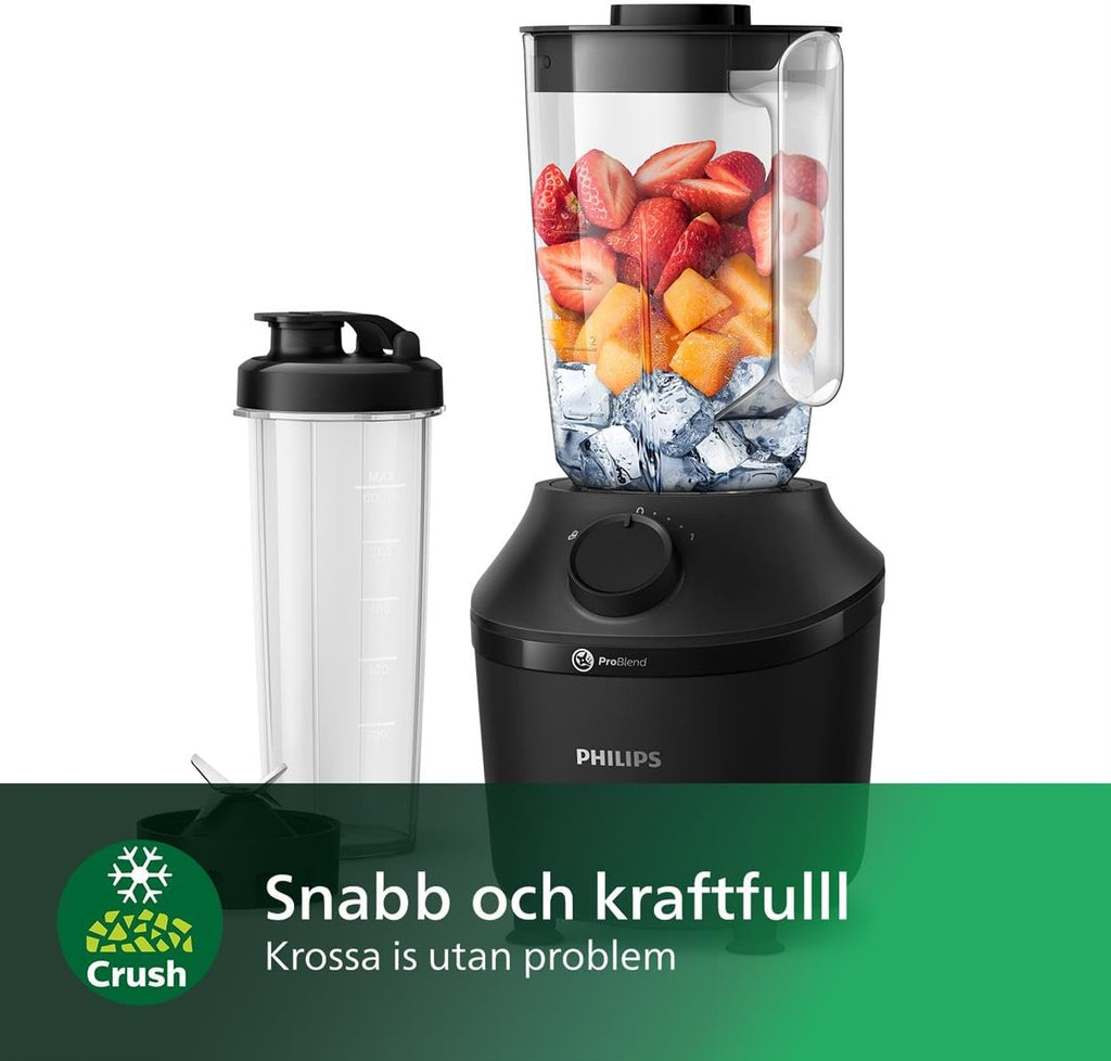 Philips 3000-serien Mixer - ProBlend-system, 450 W motor, 1,9 l kapacitet, Pulsfunktion, Krossar is på 45 sekunder, Rostfria blad, Plastkanna, Lätt att rengöra, HomeID-app (HR2041/41)