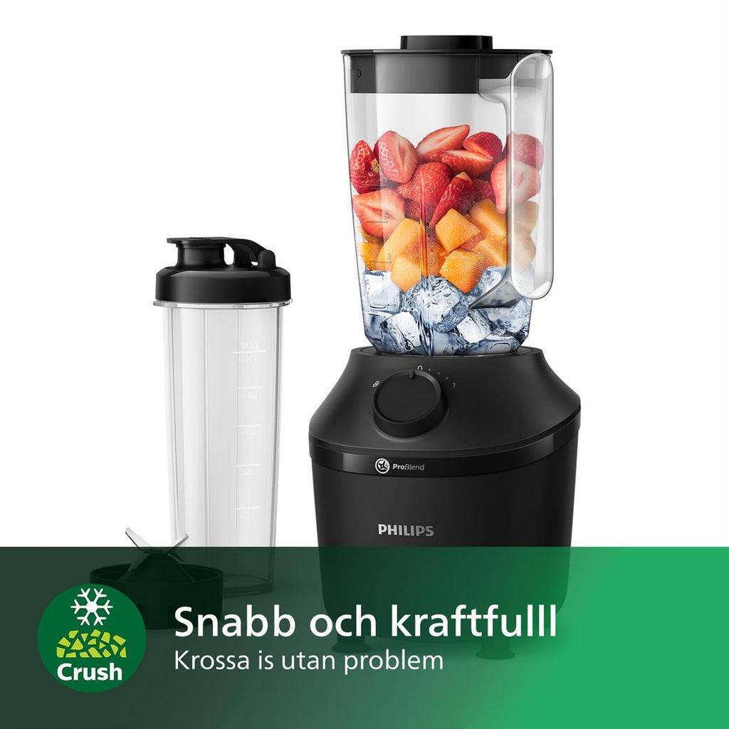 Philips 3000-serien Mixer - ProBlend-system, 450 W motor, 1,9 l kapacitet, Pulsfunktion, Krossar is på 45 sekunder, Rostfria blad, Plastkanna, Lätt att rengöra, HomeID-app (HR2041/41)
